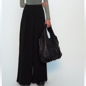 ZARA Palazzo Pants Black High Waist Wide Leg Small